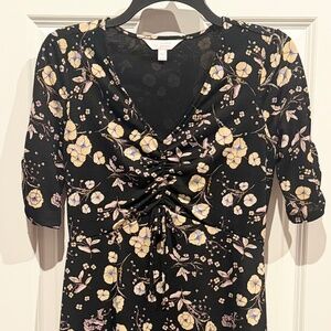 🌼 Lauren Conrad Floral Ruched Dress – Size XS